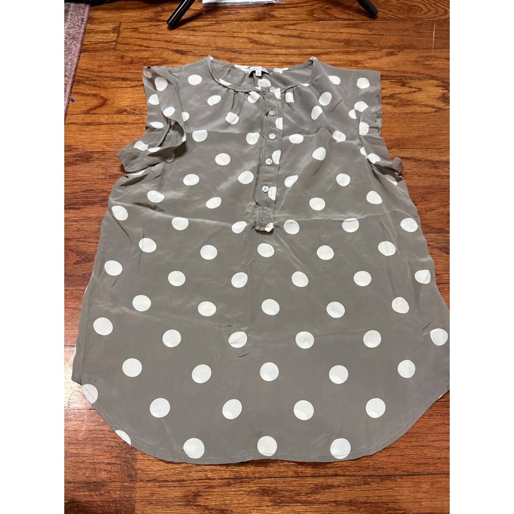 Broadway & Broome Polka Dot Sleeveless Blouse Gray White Button Front Small